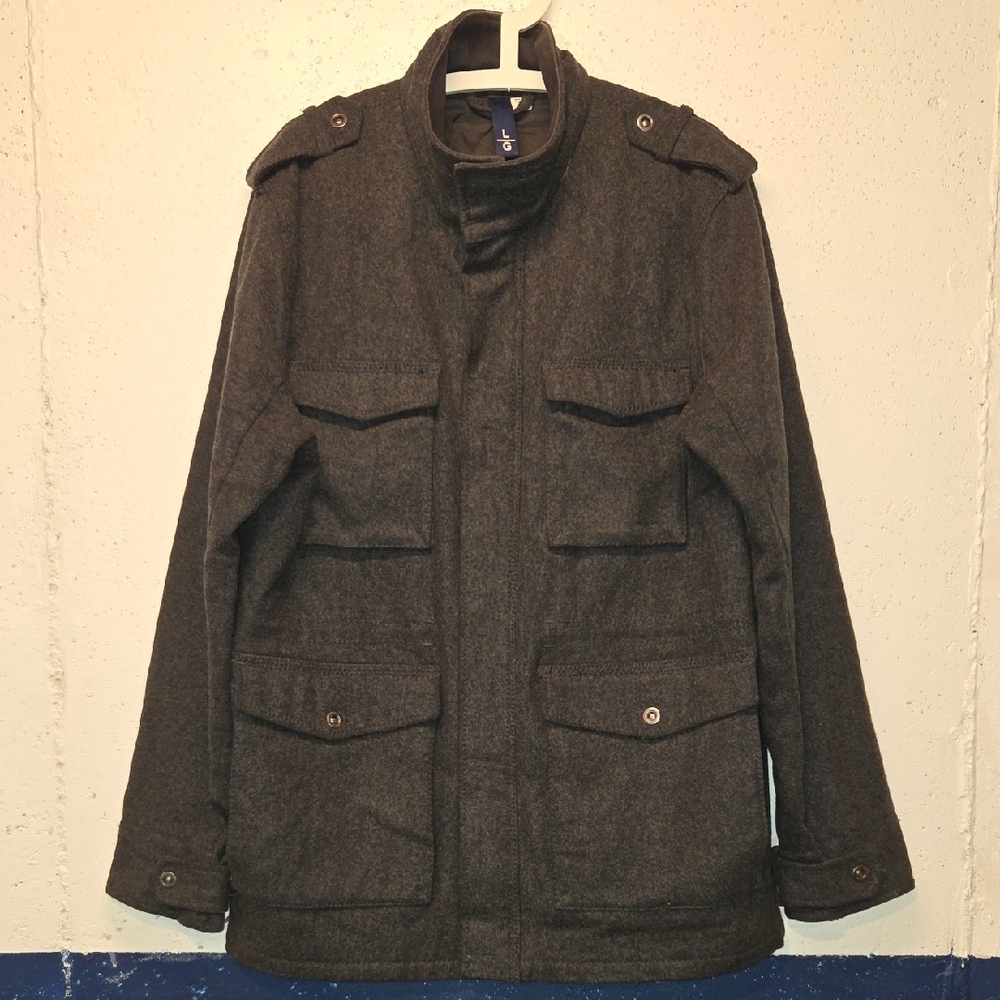 H&M Men's Charcoal Gray Military Winter Jacket (Large)